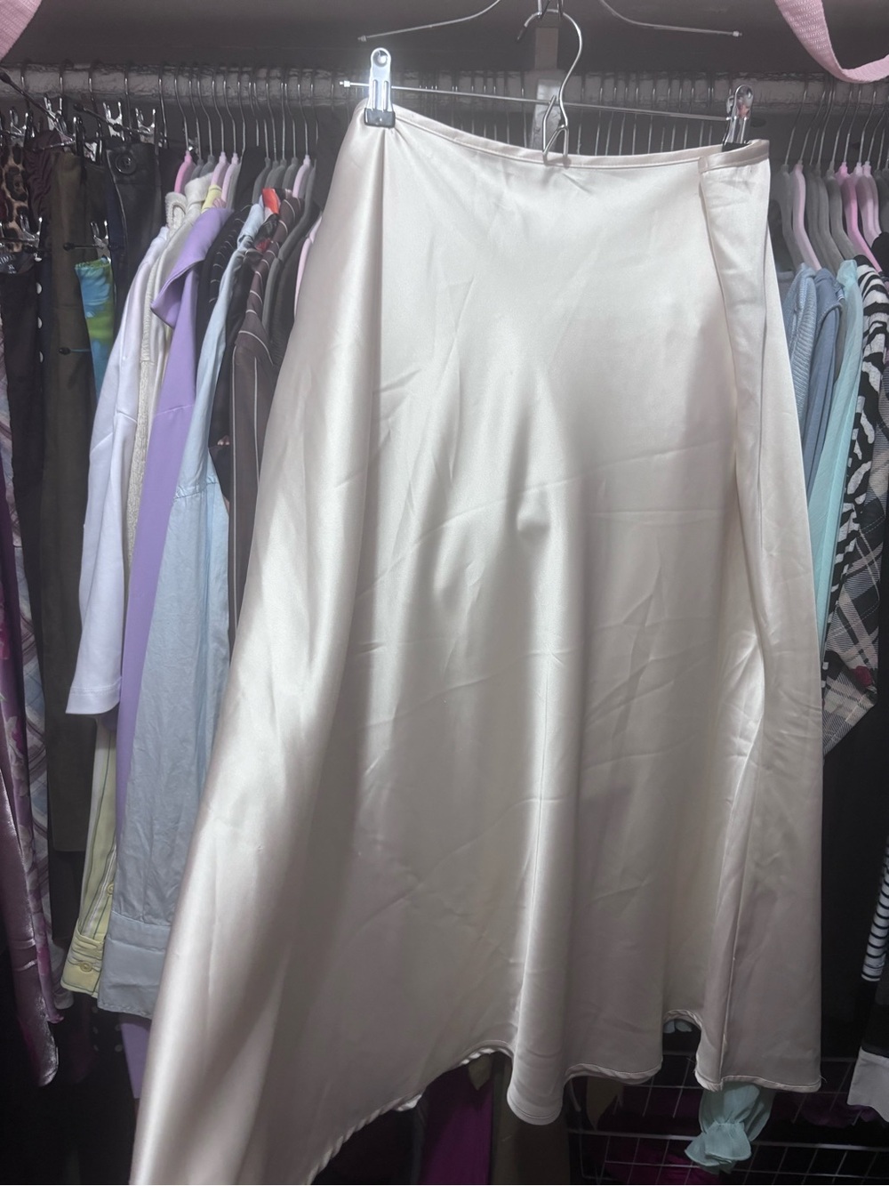 Cider Satin A-Line Midi Skirt in Ivory Cream